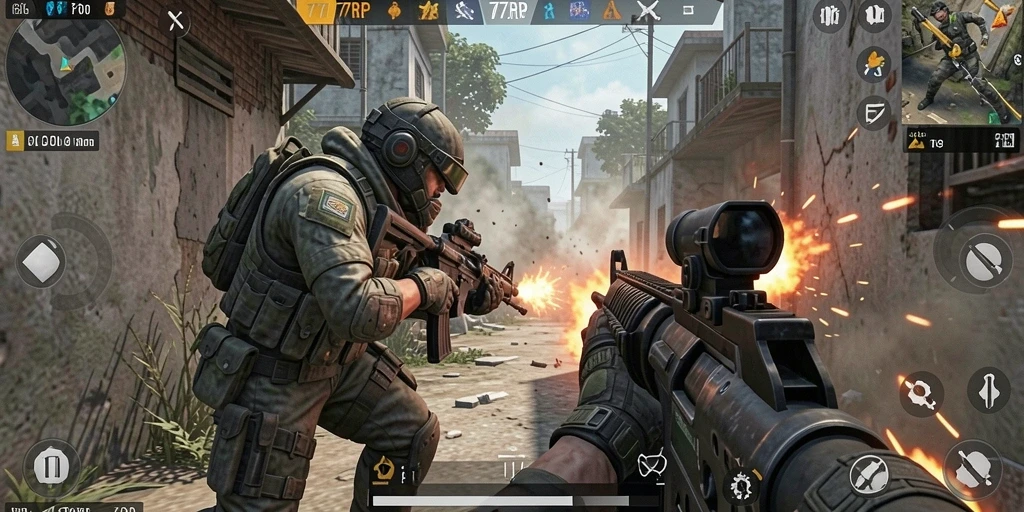 Gameplay intens dalam 77RP dengan aksi tembak-menembak yang mendebarkan.