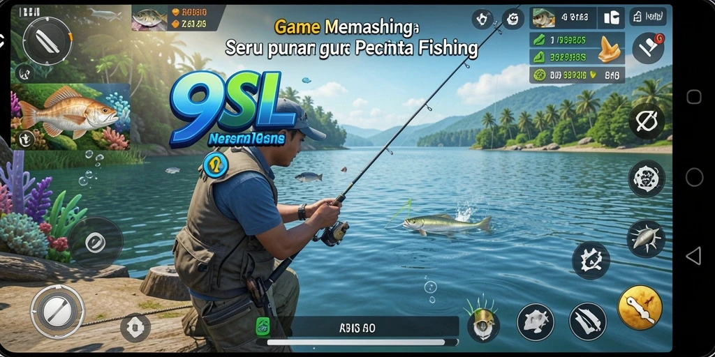 Tampilan gameplay 9SL dengan aksi memancing yang mendebarkan.