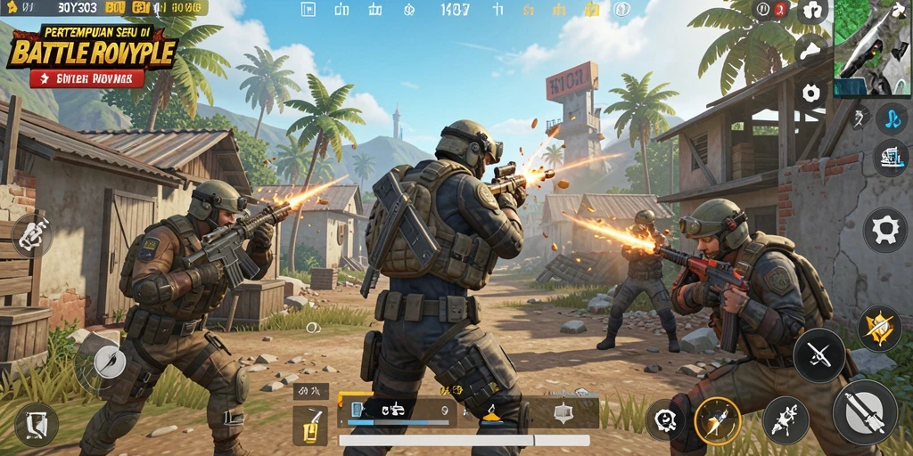 Screenshot BOY303 menampilkan aksi pertempuran Battle Royale yang intens.