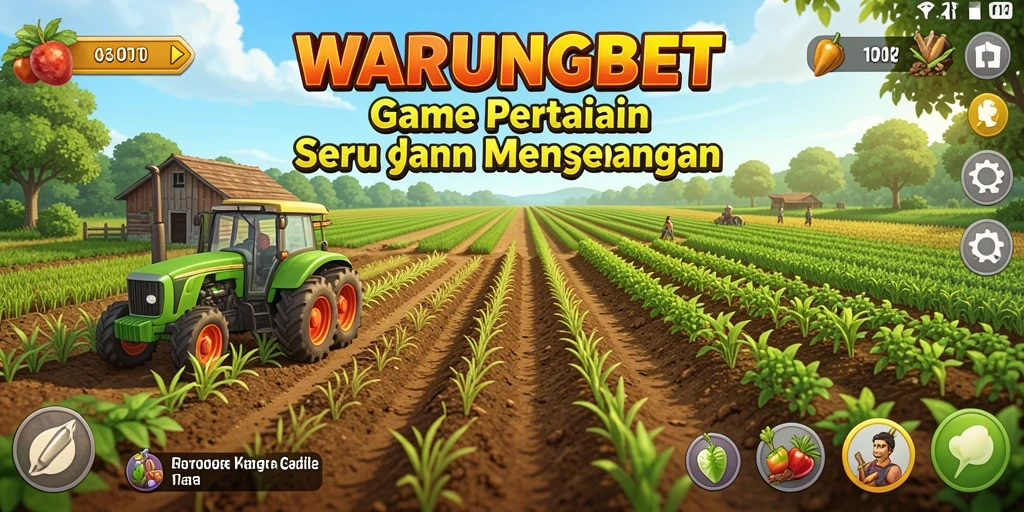 Screenshot utama WARUNGBET menunjukkan gameplay pertanian yang penuh warna dan interaktif.
